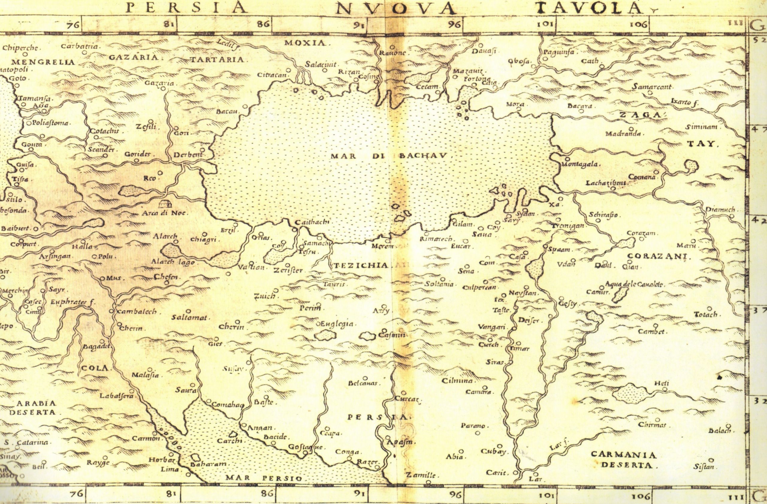 خريطة بلاد فارس والخليج العربي - رسم جيرمالامو روشيلي عام 1574م